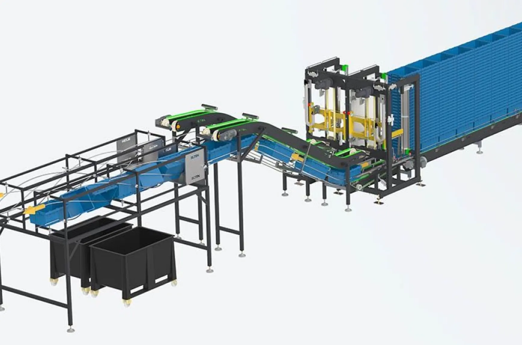 machine automatisch kratten ontladen Automatic crate unloader